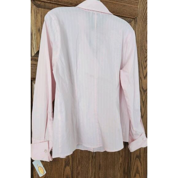 Talbots Top Womens 14 Petite Pink Imprinted Stripes Button Up Long Sleeve NWT - Picture 6 of 10